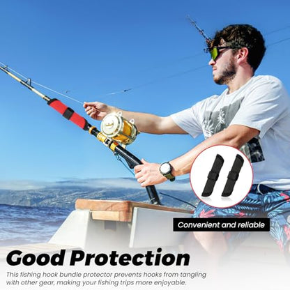 8 Pieces 5.9''/15 CM Fishing Hook Covers Shield, Fishing Lure Covers Protector, Lure Wraps Guard with Touch Fastener for Fisherman Rod Bait Pole Reel Storage Sleeve - color: Black