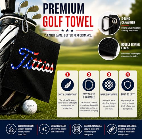 Funny Golf Towel with Clip, Microfiber Caddie Towel for Golf Bag, Gag Gifts | Golf Club Towel | Cool Golf Gifts for Men & Women | Golf Gag Gifts | Premium Golf Towel with Clip Holder | Disc Golf Towel - color: Usa