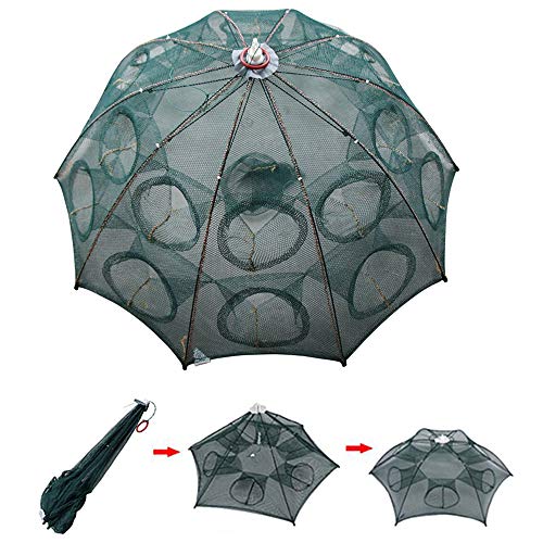 Persei Foldable Fishing Bait Trap Cast Net Cage Cast Dip Cage for Fish Shrimp Minnow Crayfish Crab Bait Trap Cage - color: 10 sides 20 holes+1 hole