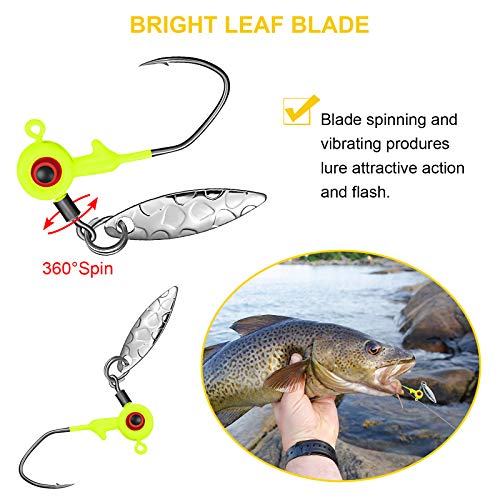 Skylety 15 Pcs Fishing Jig Heads Kit Fishing Lures Crappie Jig Road Heads Hook with Spinner Plastic Box for Freshwater Runner Bass - size: 1/8 oz
