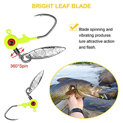 Skylety 15 Pcs Fishing Jig Heads Kit Fishing Lures Crappie Jig Road Heads Hook with Spinner Plastic Box for Freshwater Runner Bass - size: 1/8 oz