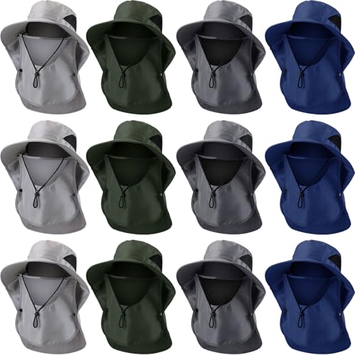 Xuhal 12 Pcs Fishing Sun Hat for Men Women Wide Brim UV Sun Protection Cap Summer Outdoor Hiking Hat Neck and Face Flap - color: Dark Gray, Light Gray, Military Green, Navy Blue