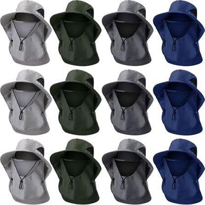 Xuhal 12 Pcs Fishing Sun Hat for Men Women Wide Brim UV Sun Protection Cap Summer Outdoor Hiking Hat Neck and Face Flap - color: Dark Gray, Light Gray, Military Green, Navy Blue