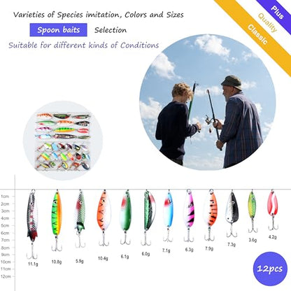 EXAURAFELIS 10/30pcs Fishing Lure Spinnerbait with Feathered Treble Hooks Rooster Tail Fishing Lures Spoon Lures for Bass Salmon Trout Spinner Baits with Tackle Box - color: 30pcs spinnerbaits & spoon lures