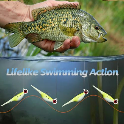 Crappie Lures Kit - Soft Plastic Lures for Trout, Bass, Panfish & Bluegill - 24 Packs - color: Yellow-white