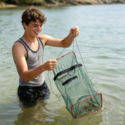 Fishing net Trap Foldable Crawfish Bait Trap nets Suitable for Crabs, Shrimp, Minnow and Crayfish, 3 Pack