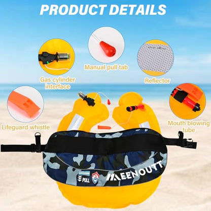 Automatic Inflatable Belt Pack Water Sports Jacket Waist Belt PFD for SUP Paddleboarding Fishing Boating Kayaking（fit 80-330 lbs） (Dark blue camouflage) - color: Dark blue camouflage