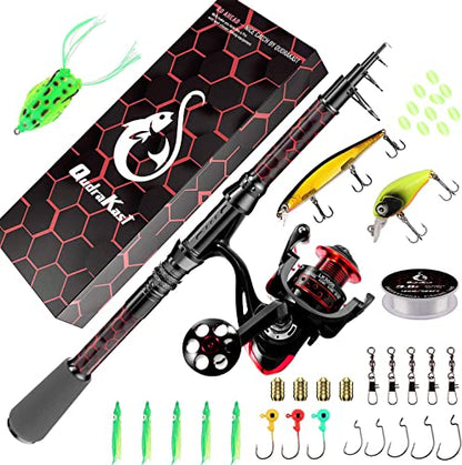 Fishing Rod and Reel Combos, Unique Design with X-Warping Painting, Carbon Fiber Telescopic Fishing Rod with Reel Combo Kit with Tackle Box, Best Gift for Fishing Beginner and Angler - color: Red, size: 3.3 m 10.83 ft (Kit)