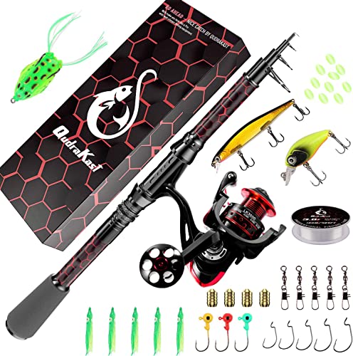 Fishing Rod and Reel Combos, Unique Design with X-Warping Painting, Carbon Fiber Telescopic Fishing Rod with Reel Combo Kit with Tackle Box, Best Gift for Fishing Beginner and Angler - color: Red, size: 3.3 m 10.83 ft (Kit)