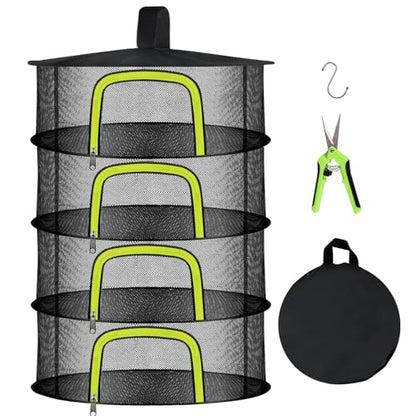 4 Layer Herb Drying Rack, Hanging Mesh Net, Foldable Plant Drying Rack with U-Shaped Zipper, Garden Trimming Shears and Hooks, for Drying Herbs Plants, Fruits, Seafood, Clothing - size: 4 Layers-23.62''