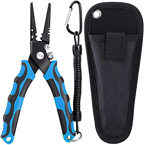 Sougayilang Fishing Pliers,Sheath and Lanyard Tungsten Carbide Cutters,420 Stainless Steel Fishing Tools,Saltwater Resistant Fishing Gear with Rubber Handle-7.5'' Straight Nose - Blue - color: 7.5'' Straight Nose-blue