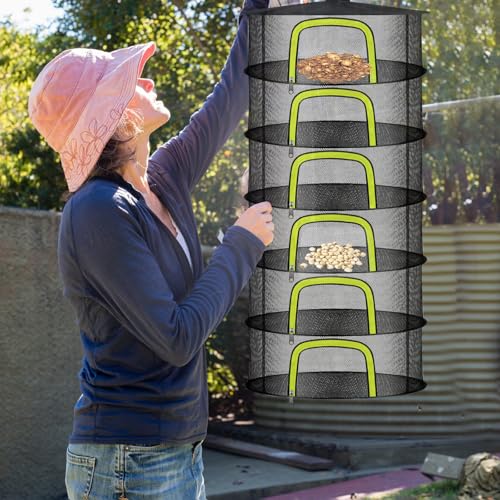 6 Layer Herb Drying Rack, Herb Drying Rack Hanging Mesh, Foldable Plant Drying Net with U-Shaped Zipper, Garden Shears, Hooks, for Drying Herbs Plants, Flowers, Fruits, Food, Clothes - size: 6 Layers-23.62''