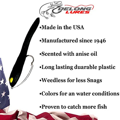 DELONG LURES 3" Weedless Tadpole Fishing Lures for Bass, Crappie, Bluegill, Perch, and Trout, Slow Sinking Life Like Fishing Baits Scented Pre Rigged Fishing Gear - color: Black