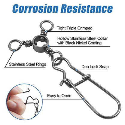 AGOOL Fishing 3 Way Swivel Snaps - 30pcs T-Turn Fishing Swivels Triple Swivels Cross Line Duo Lock Snap Swivels Fishing Lure Connectors Fishing Tackle for Trolling Catfish Rig Saltwater Freshwater - size: 2# (75lb) - 30pcs