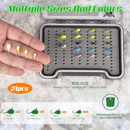 21 Piece Tungsten Ice Fishing Jigs Kit, More Effective Tungsten Ice Fishing Lure Jigs for Panfish Walleye