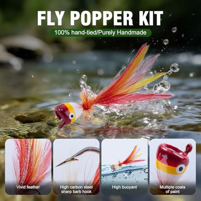 Goture Fly Fishing Poppers Lures, Topwater Popper Flies Bugs Lure, Fly Fish Poppers Fishing Lures Kit, Dry Flies for Panfish Bluegill Crappie Sunfish Bass Trout Salmon - color: A1:34pcs Popper Flies