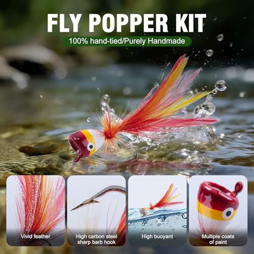 Goture Fly Fishing Poppers Lures, Topwater Popper Flies Bugs Lure, Fly Fish Poppers Fishing Lures Kit, Dry Flies for Panfish Bluegill Crappie Sunfish Bass Trout Salmon - color: A1:18pcs Popper Flies