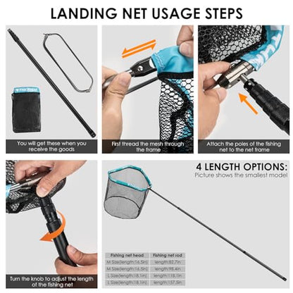 THKFISH Carbon Fiber Fishing Net - Long Handle, Portable Telescopic Landing Net - 27 to 157.5 Inch - Aluminum Mesh Frame Rubber Coated - size: 157.5” Telescopic Handle/19.7” Hoop Size