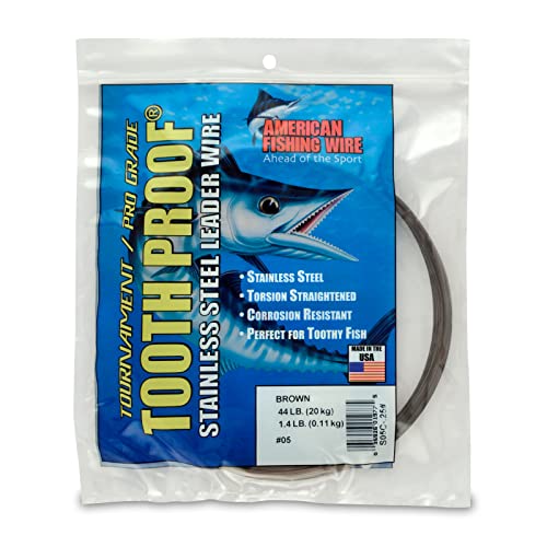 AFW Tooth Proof Stainless Steel Single Strand Hard Leader Wire - Bright and Camo for Shark, Barracuda, King Mackerel, Wahoo, Snook Bite Protection for Toothy Critters, Rigging Baits and Lures - color: Camo, style: #5, 44 Lb Test, 1/4 Lb