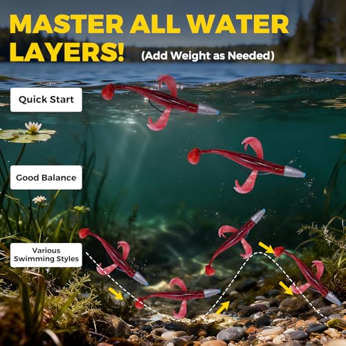 Paddle Tail Swim Baits, 30Pcs TPE Fishing Lures, Unique Vibrating Swim Action, Shaky Sinking Motion, Crappie Lures, for Saltwater/Freshwater - color: Cinnamon(30pcs)