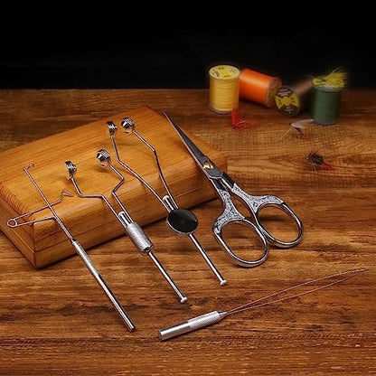 XFISHMAN Fly-Tying-Kits-for-Beginners-with- with Bobbin Threader Scissors Whip Finisher 5 in 1 Starter Tying Flies Set