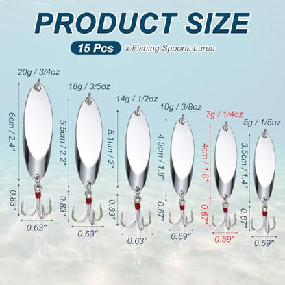 Fishing Spoons Lures, Metal Saltwater Treble Trout Lures Jigging Spoon with Treble Hooks Spinner Baits for Freshwater - color: Silver, size: 7g / 1/4oz