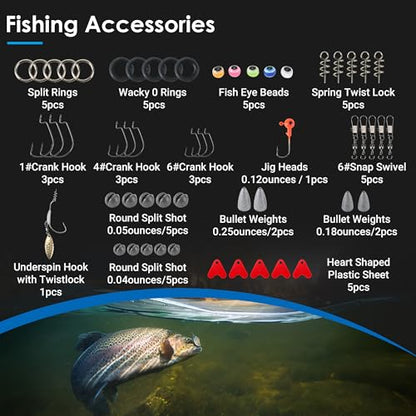 Fishing Lures Tackle Box Bass Kit,Saltwater & Freshwater Baits Set | 1.Bionic Swimbait and spinnerbaits 2.Suitable for beginners and gifts for kids 3.experiment with different techniques - color: 77pcs Fishing Tackle Box