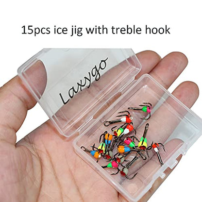 Ice Fishing Jigs with Treble Hooks Lead Jig Hooks Winter Metal Lures - color: Treble hook-15pcs