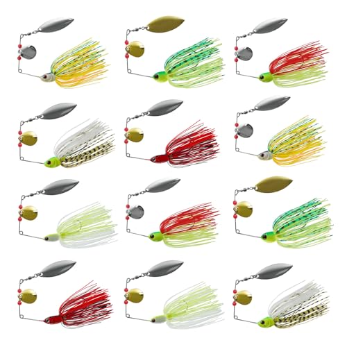 Spinner Baits Bass Fishing Lures Spinnerbaits Kit,Colorado Blades Jig Spinner Bait Lures Multicolor Buzzbait Swimbait Spinnerbait for Bass Trout Salmon Pike Crappie Fishing - color: 12pcs Spinner Baits