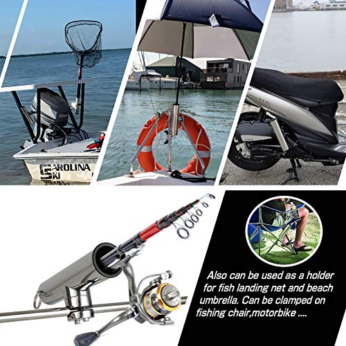 AMYSPORTS Stainless Steel Trolling Rod Holder Clamp Side Mount Fishing Pole Holders Adjustable Kayak Rail Rods Supporters Boat Sailboat for Boating