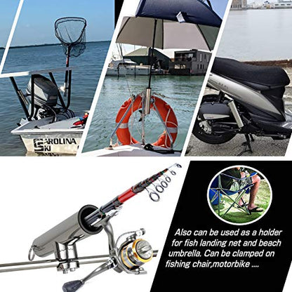 AMYSPORTS Stainless Steel Trolling Rod Holder Clamp Side Mount Fishing Pole Holders Adjustable Kayak Rail Rods Supporters Boat Sailboat for Boating