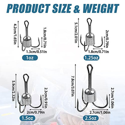 Snagging Hooks Weighted Treble Hooks - 4PCS/8PCS Sharp Treble Fishing Hooks with Weight for Bass Salmon Gator 5/0 6/0 8/0 10/0 - style: 8/0-1.5oz-8pcs