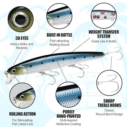 LUCKY CRAFT FlashMinnow 110 Ghost Series Saltwater Fishing Lures, Jerkbait for Halibut and Bass Fish, Slow Suspending 1–2 ft, Surf Fishing Gear and Tackle Box Accessories - color: 829 MS Ghost Ayu