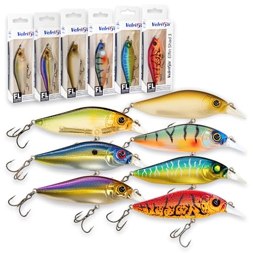 Flat Sided Japanese-Style Crankbait Elfin Shad – Medium Diving Bass Fishing Lure, Hard Bait Shad Crankbait for Freshwater Velrifya - color: 0D 7-Color Pack