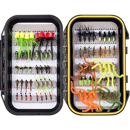 BASSDASH Fly Fishing Flies Kit Fly Assortment Trout Bass Fishing with Fly Box with Dry/Wet Flies, Nymphs, Streamers, Popper - style: 80 Pcs Assorted Flies Kit
