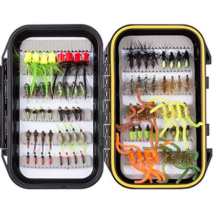 BASSDASH Fly Fishing Flies Kit Fly Assortment Trout Bass Fishing with Fly Box with Dry/Wet Flies, Nymphs, Streamers, Popper - style: 80 Pcs Assorted Flies Kit