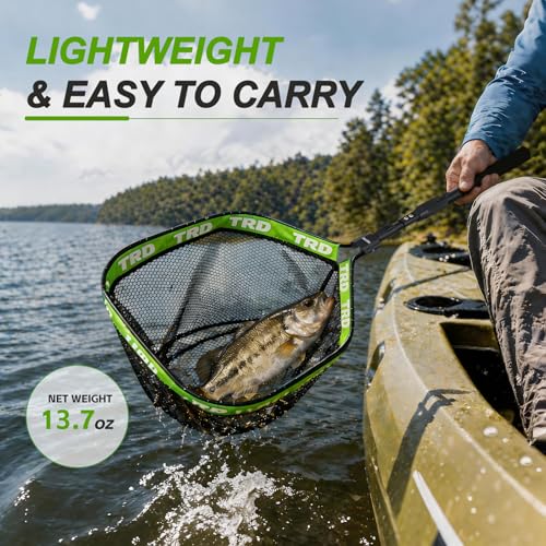 AluFloat X1 Fishing Net with Handle (Fish Net) - Floating Foldable Rubber-Coated Deep Mesh Landing Net for Bass & Fly Fishing - Fishing Gear, Kayak Accessories, Fishing Accessories - color: dark green