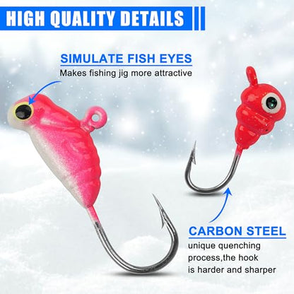 Ice Fishing Jig Kits,Luminous Ice Fishing Lures Micro Jig Head Hooks Fish Gear Tackle Accessories Winter Fishing Jigging for Crappie Pike Panfish Walleye Perch Bluegill - color: Colorful - 36pcs