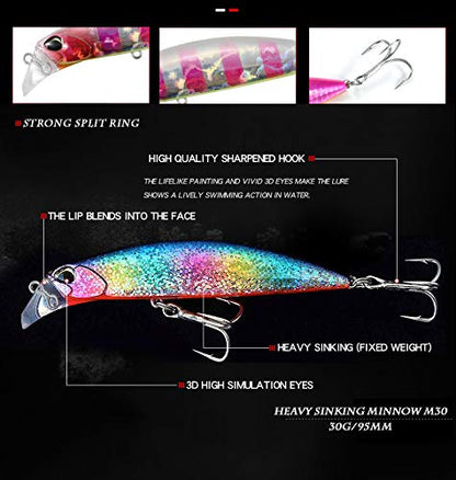 3pcs 11cm 30g Minnow Fishing Lure Kit Isca Carkbait Wobblers Swimbait Fishing Tackle Sinking Artificial Jerbaits Wobbler for Pike Bass Trout Fishing Tackle - color: AH1131B-4.3'' 1.1oz