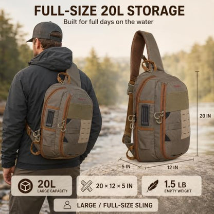 Fly Fishing Sling Pack for Wading, Trout and Bass Fishing | MOLLE Modular Storage System,Quick Rotation Access,Lightweight 1.5lb Design,