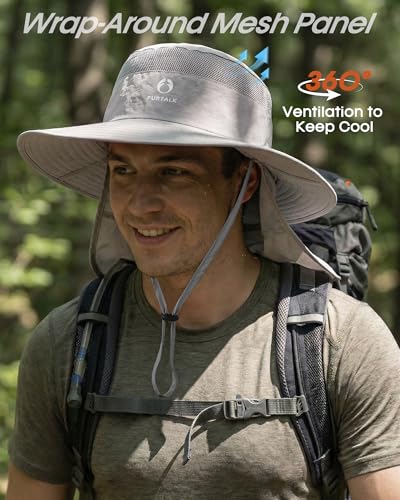 FURTALK Sun Hats for Men Women Fishing Hat with Neck Flap UPF 80+ Breathable Wide Brim Hiking Safari Summer Bucket Hats - color: Light Grey