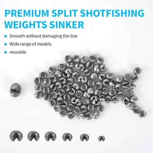 Caleb 200/320Pcs Split Shot Fishing Weights Sinkers, Removable Lead Fishing Weights, Premium Duckbill Reusable Fishing Sinkers for Freshwater Saltwater Bass Trout Fishing Accessories - 5/6 Sizes - size: 320PCS/6 SIZE