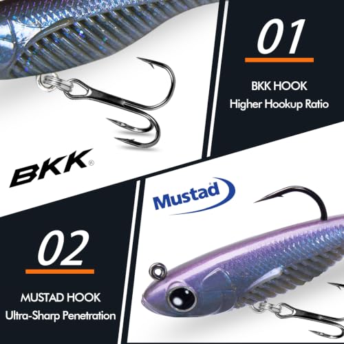 TRUSCEND Duramax Easy Catch Soft Fishing Lures with BKK Hook, Trembly Sinking & Vibrating Swim for More Bites, Pre-Rigged Curly & T-Tail Swimbait for Bass, Trout, Crappie, Freshwater Saltwater Fishing - color: A3-4"-1/2oz