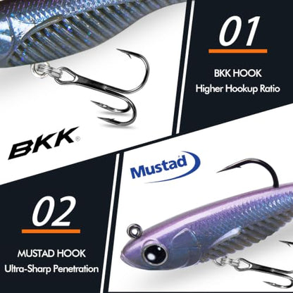 TRUSCEND Duramax Easy Catch Soft Fishing Lures with BKK Hook, Trembly Sinking & Vibrating Swim for More Bites, Pre-Rigged Curly & T-Tail Swimbait for Bass, Trout, Crappie, Freshwater Saltwater Fishing - color: A3-4"-1/2oz