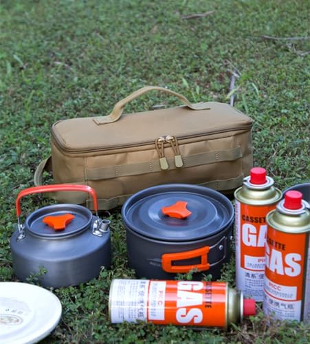 Fishing Tackle Bag Outdoor Camping Cookware Tool Bag Portable Large Capacity Tote Storage Bag Picnic Tactical Soft Case (Tan(13.38''L x 5.51''W x 5.51''H)) - color: Tan(13.38''L x 5.51''W x 5.51''H)