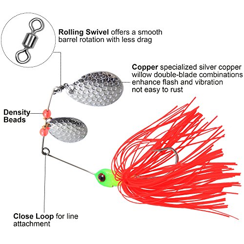 Spinner Baits Fishing Lures Kit, Hard Metal Buzz Bait Jigs Colorado Willow Leaf Spinnerbait Blades Swimbaits Fishing Tackle Spinner Bait for Bass Pike Trout Salmon Fishing - color: 9pcs Spinner Baits