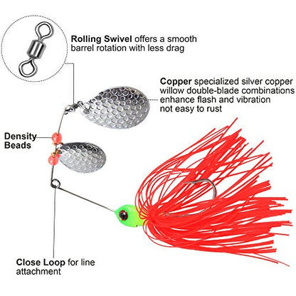 Spinner Baits Fishing Lures Kit, Hard Metal Buzz Bait Jigs Colorado Willow Leaf Spinnerbait Blades Swimbaits Fishing Tackle Spinner Bait for Bass Pike Trout Salmon Fishing - color: 9pcs Spinner Baits