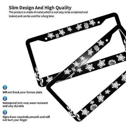 Sea Turtle License Plate Frame-2Pcs Black Background Turtle License Plate Frames Car Accessorie Aluminium Metal Sea Life Themed License Plate Holder For Men/Women Fits U.S Standard Vehicle With Screws - color: turtles