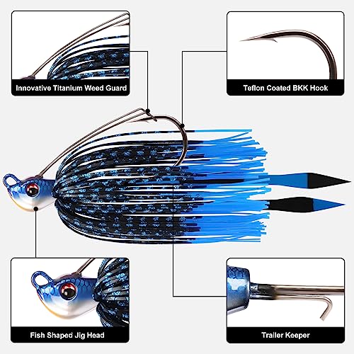 TRUSCEND Jigs Fishing Lures with Ultra Smooth Teflon Hook, Tour Grade Titanium Weed Guard Swim Jigs, Valuable Weedless Skirted Jig, Well-Made Lures for Crappie Bass Trout, Freshwater Fishing Gear - color: A2-1/2oz