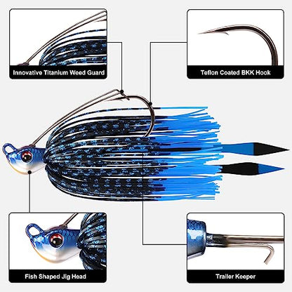 TRUSCEND Jigs Fishing Lures with Ultra Smooth Teflon Hook, Tour Grade Titanium Weed Guard Swim Jigs, Valuable Weedless Skirted Jig, Well-Made Lures for Crappie Bass Trout, Freshwater Fishing Gear - color: A2-1/2oz